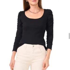 1 state scoop neck puff sleeve top